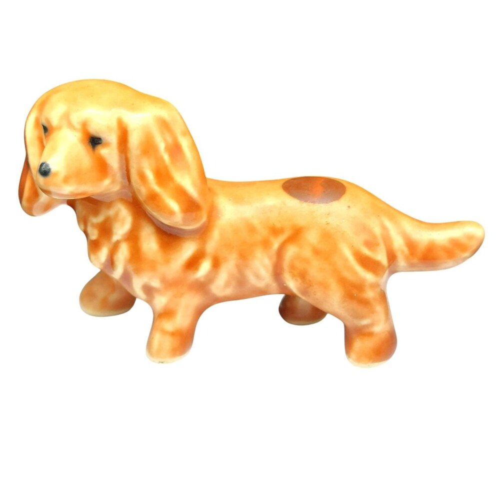Vintage Ceramic Dachshund Figurine With Brown Glaze Finish